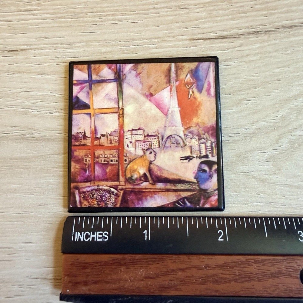 Mini Mirror Marc Chagall Art "Paris Through The Window" Vintage - Picture 6 of 6
